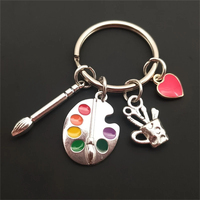 Fashion Creative Painter Painting Brush Palette Pendant Keychain Love Heart Keyring for Painter Jewelry Gifts