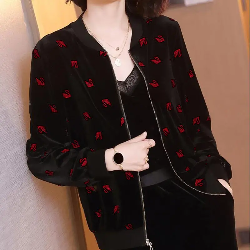 

Mlb Leisure Golden Velvet Coat Female Spring Autumn New Korea Loose Fitting Jacket TopsZipper Coats for Women Printing Cardigan