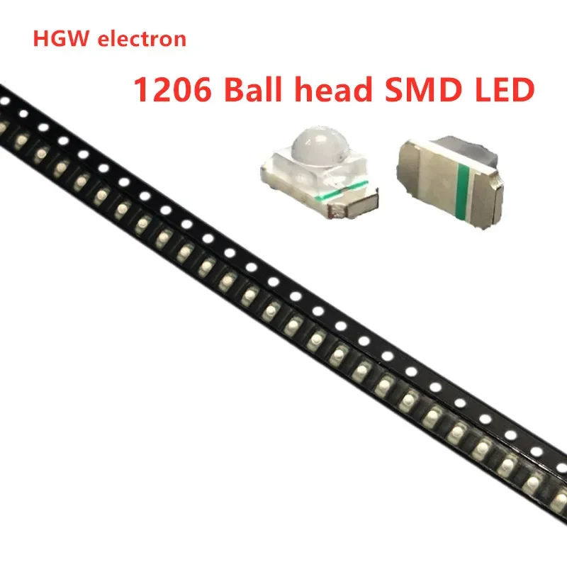 100PCS 1206(3216) Ball head concentrated SMD LED Diode Chip Red Green Blue Yellow Orange White SMT Lamp Light Beads Emitting Kit