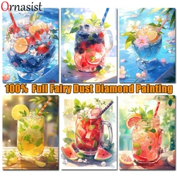 Full Square Fairy Dust Diamond Painting Cross Stitch Fruit Cup Juice Diamond Embroidery Mosaic Home Decor Needlework Crystal Art