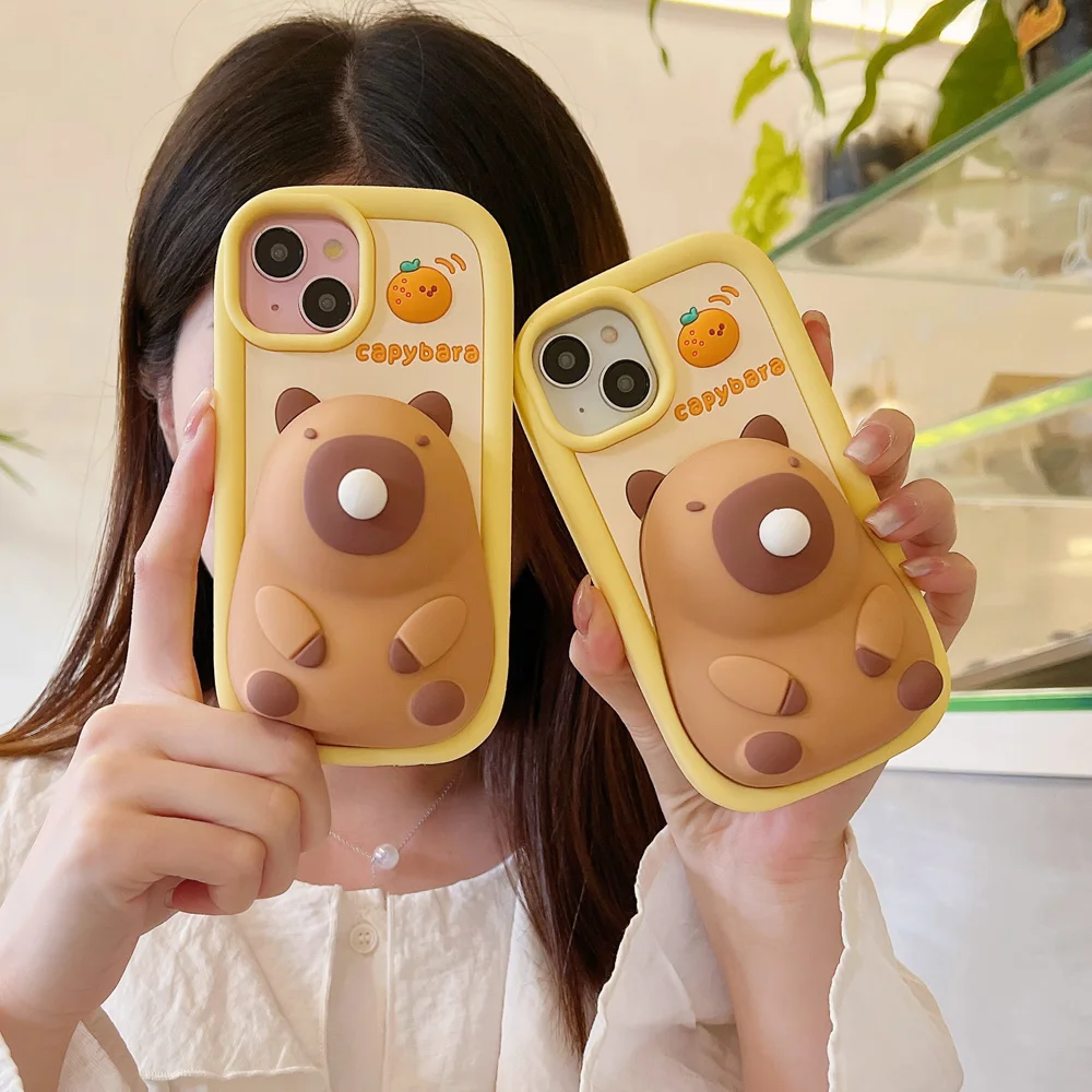 Decompression, 3D Cute Cartoon Blow Bubbles Capybara, Soft Silicone Phone Case, Back Cover, iPhone 11, 12, 13, 14, 15 Pro Max