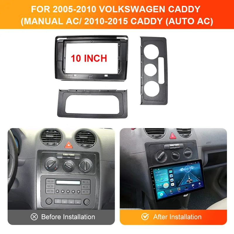 10.1 inch Car radio Fascias Panel For 2005-2010 VW CADDY MT AC/ 2010-2015 CADDY (AT AC) Big Screen Dash Fit Dash Trim Kit Frame