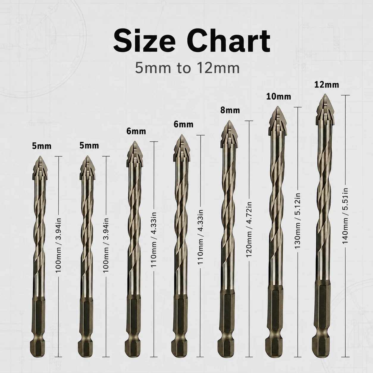 7Pcs Multi‑Purpose Eccentric Alloy Drill Bits, Dry & Wet Use, Hex Shank for Home Renovation Drilling Tasks