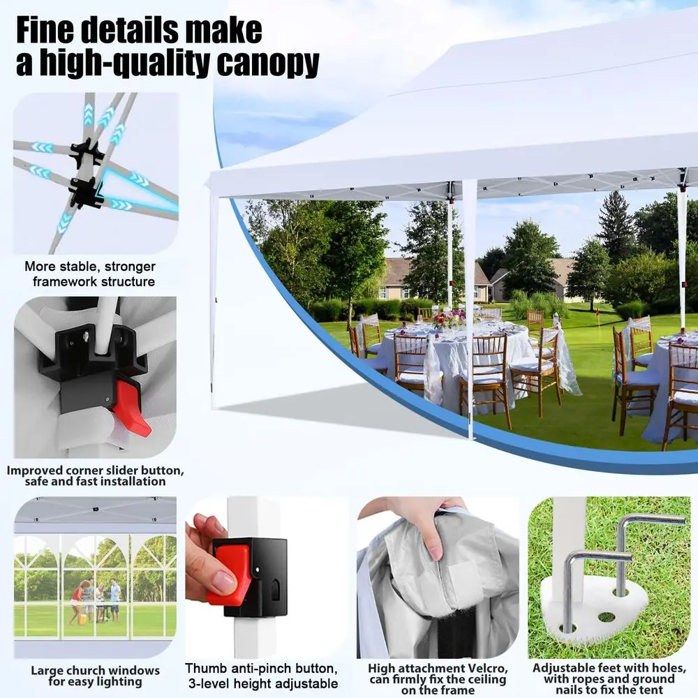 10x20 Pop Up Canopy with 6 Sidewall, Commercial Canopy UPF 50 Waterproof Outdoor Gazebo with Carry Bag, Tents for Parties with view 4
