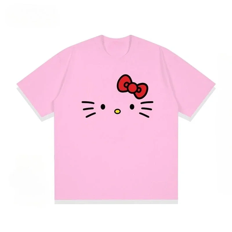 Academy Hello Kitty blanc coton à manches courtes T-Shirt femmes coton été 2025 doux mignon haut Harajuku Y2K mode tendance hauts