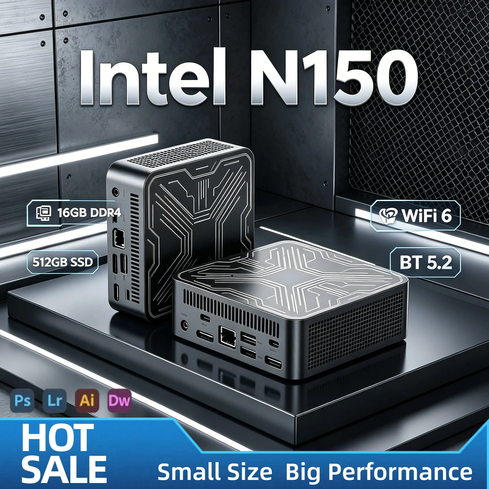 인텔 N150 휴대용 미니 컴퓨터 16GB 램 1TB M2 NVMe SSD 트리플 4K 출력 WiFi6 BT5.2 저소음 쿨링 홈 오피스 PC 프로