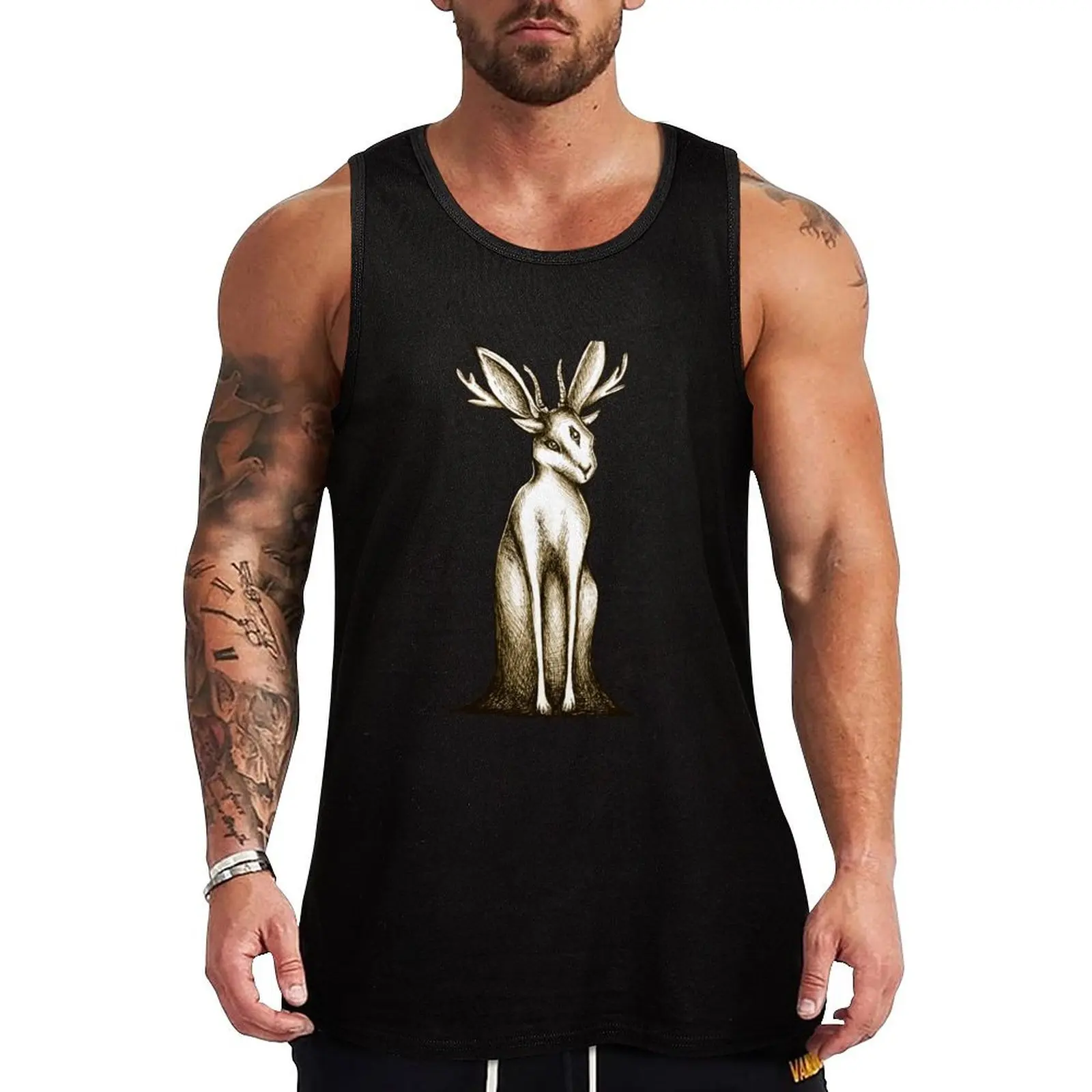 Three-Eyed Jackalope Spirit (Sepia Version) Tank Top Moisture Wicking Sports Tank Top Running Workout Shirt