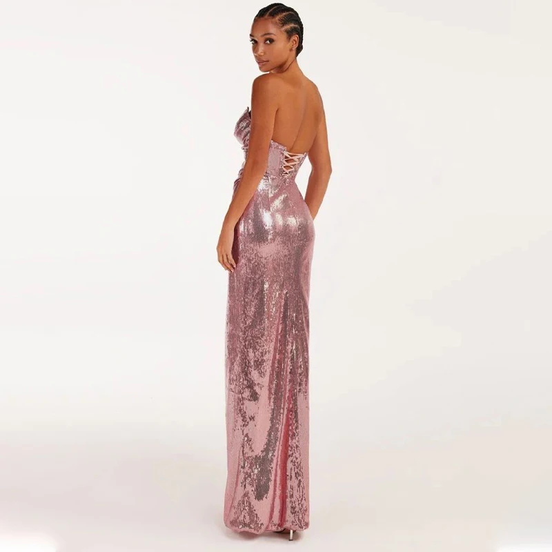 Fashionable luxury sequin nightclub party backless dress sequin slim fit irregular slit long dress evening dress