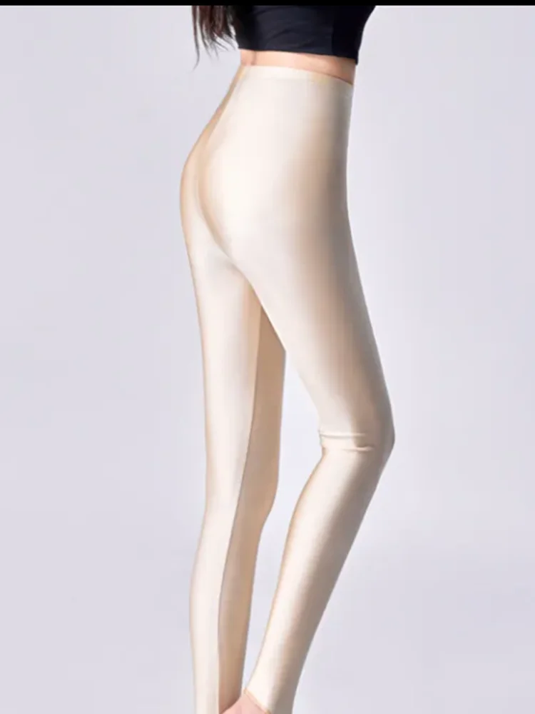 Leggings sexys hasta el tobillo para mujer, pantalones ajustados de seda de hielo, Color caramelo, cintura alta, talla grande 5xl