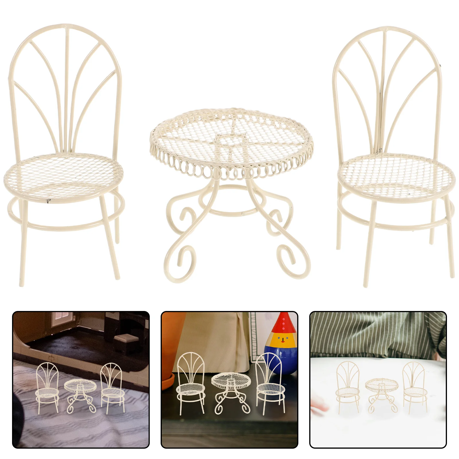 

1Set Miniature Garden Furniture Exquisite Small Chairs Table Set Desktop Decoration Photography Prop Miniature Landscape