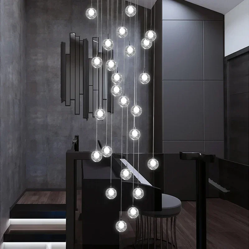 

Modern LED Staircase Chandelier Bubble Long Chandelier for Home Hotel Hallway Suspension Lamp Art Glass Ball Chandelier Lighting