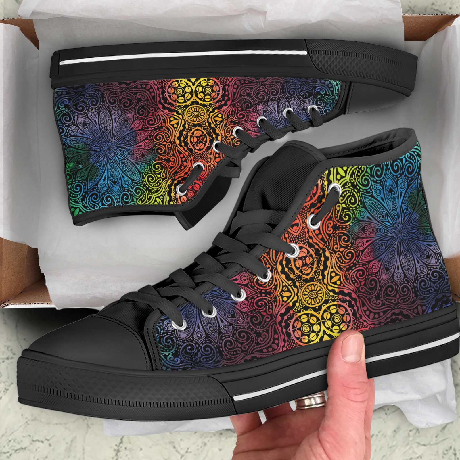 Elvis words Farbverlauf Farbe Boho Mandala Blume Damenschuhe schwarz weichen Boden Schnürung lässige Turnschuhe Marke Leinwand Wanderschuhe