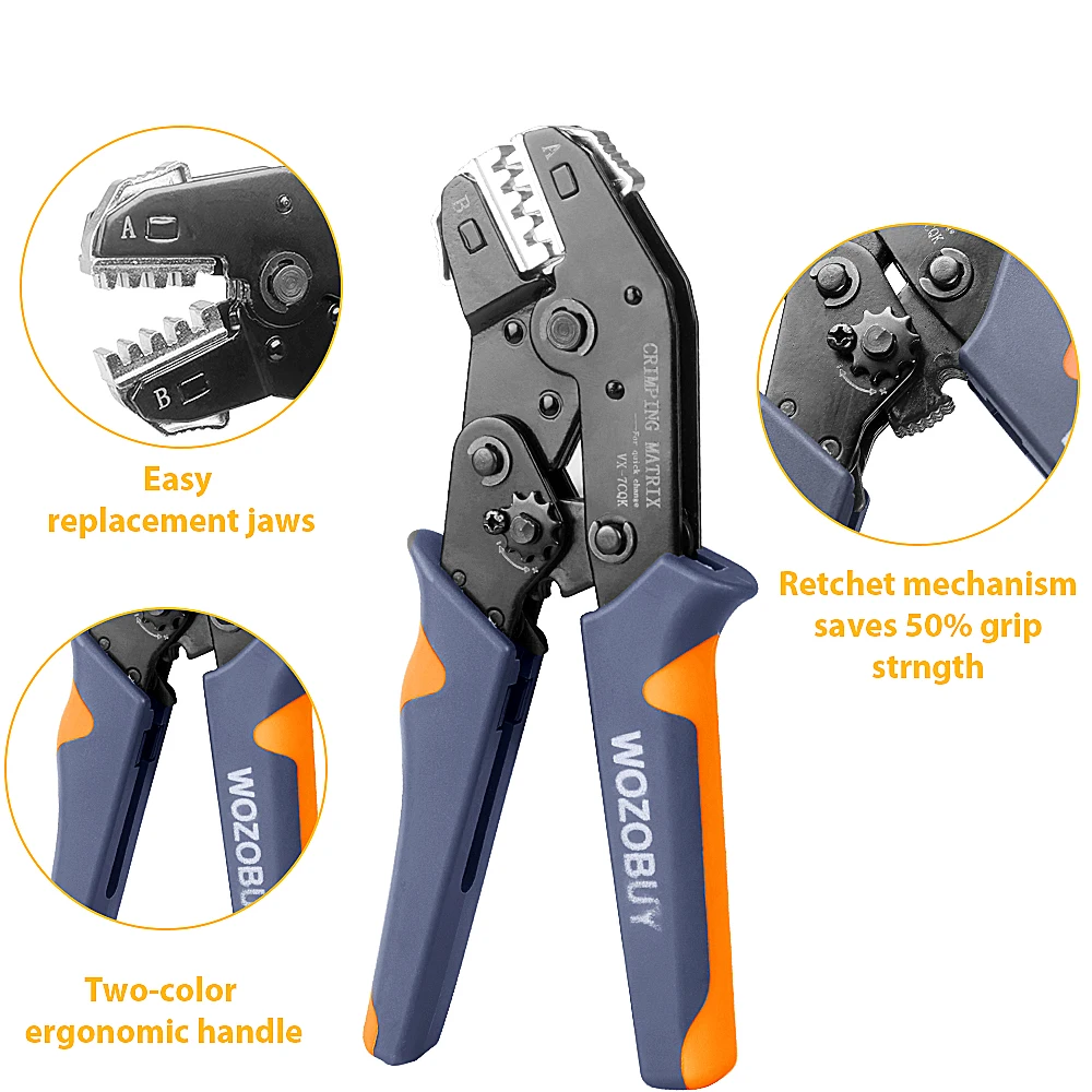 WOZOBUY 7CQK Crimping Tool Set Wire Crimper for Solar PV Connectors,Non-Insulated,DuPont,Ferrule Connectors-8 Inch Wire Stripper