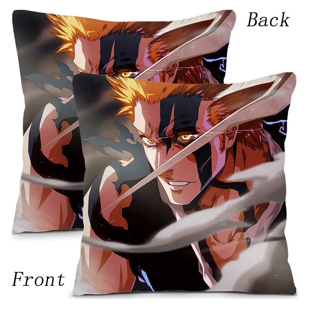 Hot Anime Bleach Ichigo Pillow Covers Cartoon Sofa Decorative Home Double-sided Printing Short Plush Cute Cushion Cover