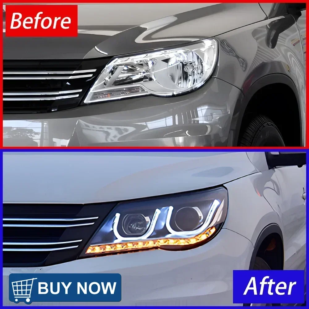 Car Front Lights For 2009-2012 VW Tiguan LED Auto Headlights Assembly Upgrade Double U Design Projector Dual Lens Accessories
