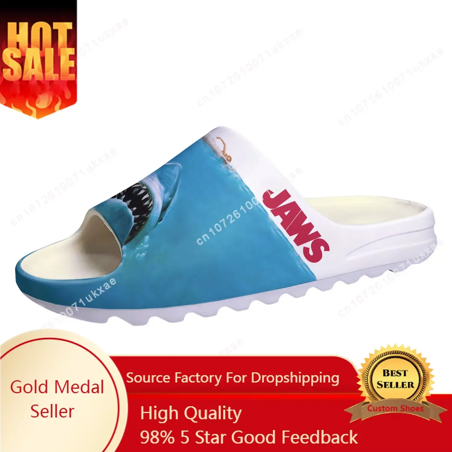 Jaws Movie Shark Soft Sole Sllipers Home Clogs Customized Step On Water Shoes Mens Womens Teenager Step in Sandals