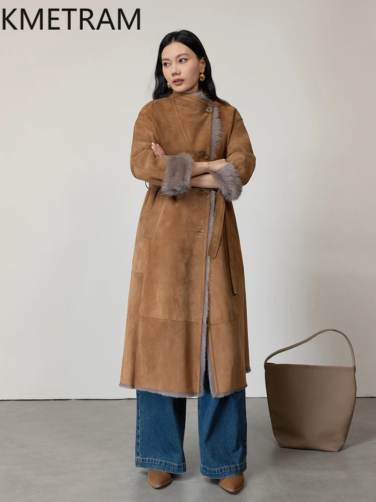 100% Natural Sheepskin Wool Double Faced Fur Jacket Woman Luxury Long Real Fur Coat Winter Leather Coats Women Clothing 2025