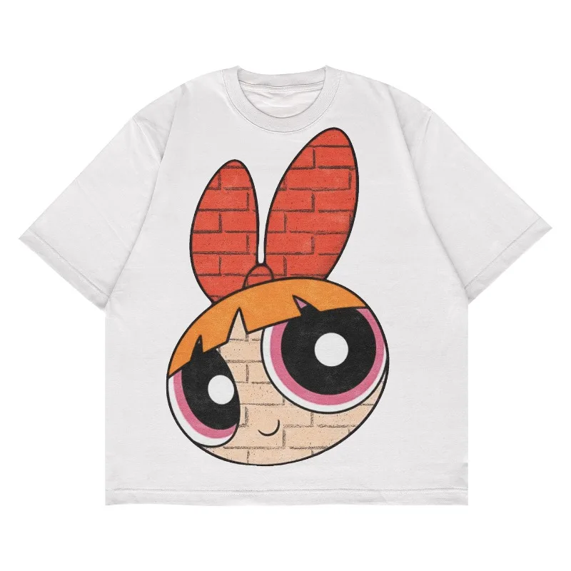 Camiseta de algodón de manga corta con estampado de dibujos animados para mujer, camisa holgada de gran tamaño, estilo Harajuku, hip hop, Y2k, tendencia americana