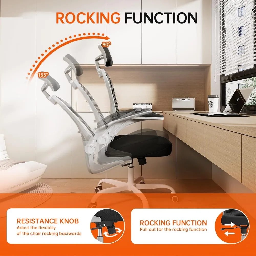Krzesło biurowe ergonomiczne, krzesło do biurka, udźwig 150 kg, krzesło komputerowe z wysokim oparciem zapewniające wygodę podczas długich godzin pracy, obrotowe krzesło na kółkach