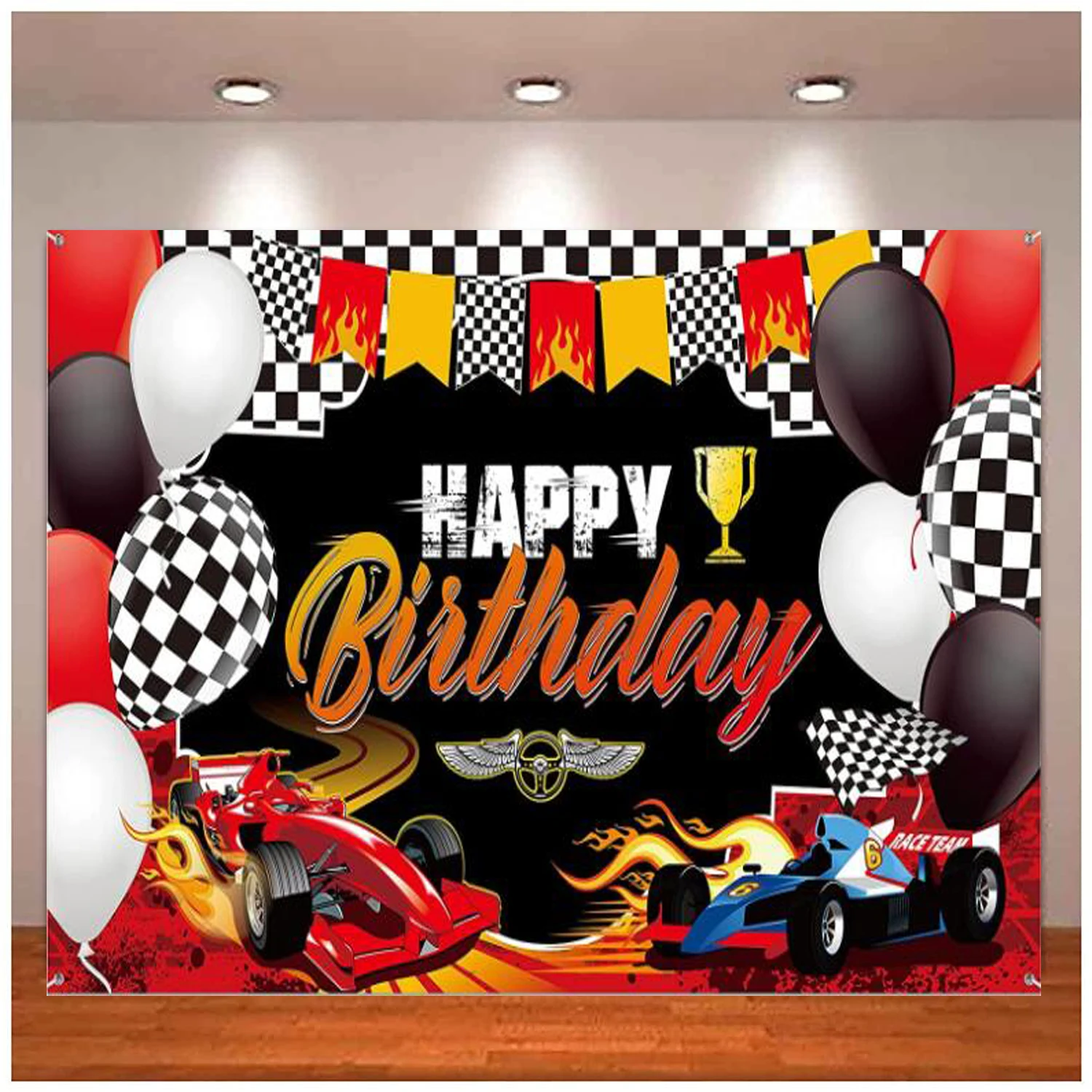 Photography Backdrop Car Racing Themed Banner Happy Birthday Party Interior Decoration Background Portrait Shooting Supplies
