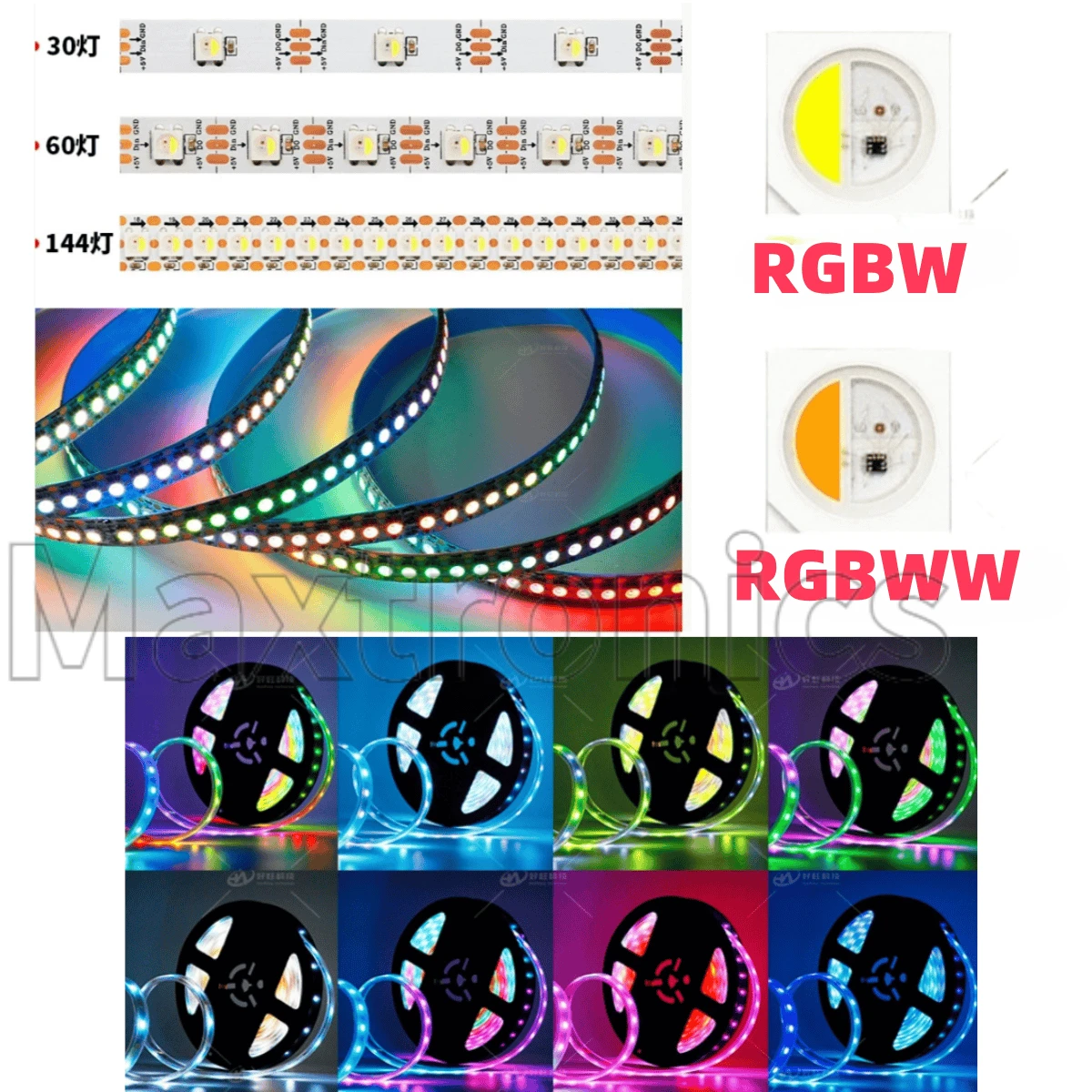DC5V WWA RGBW RGBWW SK6812 LED Strip (Similar WS2812B) 4 in 1 30/60/144LEDS White IP30/65/67 Individual Addressable Pixel Lights