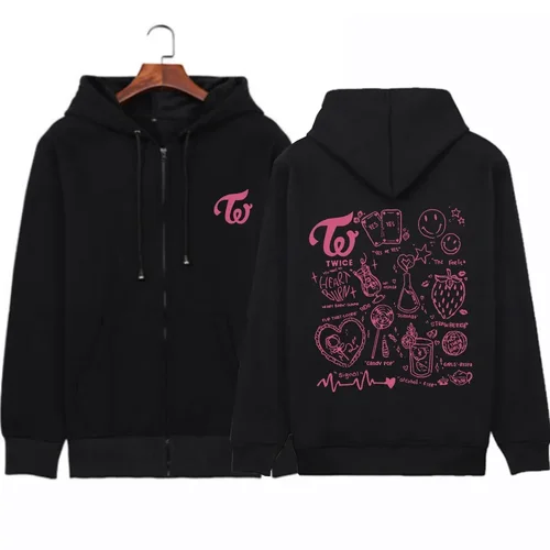 Imagen 2 del producto Sudadera con capucha con estampado de álbum Twice Kpop, jersey de manga larga, ropa con cremallera, Sudadera con capucha para hombres y mujeres, estilo Retro, Hip Hop, Rap con cremallera