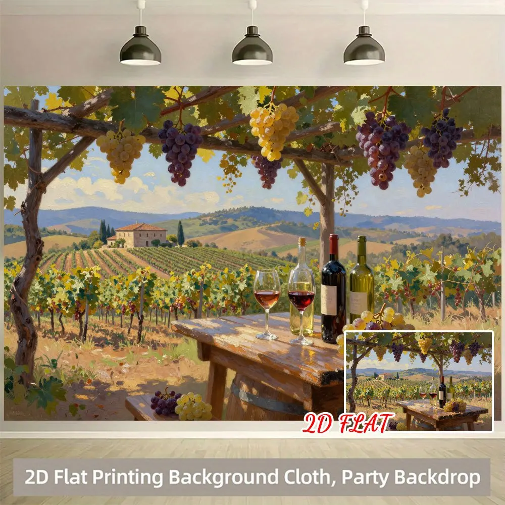Luxury Vineyard Wall Tapestry Background Cloth Mediterranean Grape Harvest Wine Backdrop Rustic WineryParty Decoration Polyester