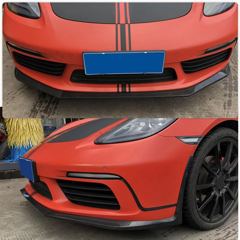 Carbon Fiber Car Front Bumper Lip Spoiler for Porsche 718 Cayman Boxster 2-Door 2016-2018 Front Lip Chin Apron Guard Body Kits