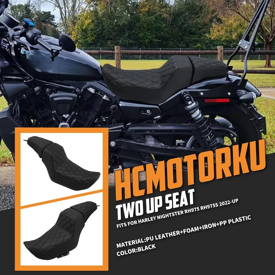 เบาะนั่งหน้าคนขับมอเตอร์ไซค์ เบาะนั่งหลังผู้โดยสาร หนังแท้ แบบชิ้นเดียว สำหรับรถฮาร์เลย์ ไนท์สเตอร์ RH975 RH9