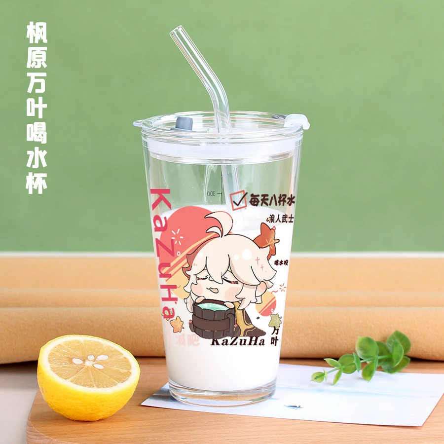 Game Genshin Impact Zhongli GanYu Straw Cup Cosplay Water Cup Game Klee Glass Straw Cup For Gifts