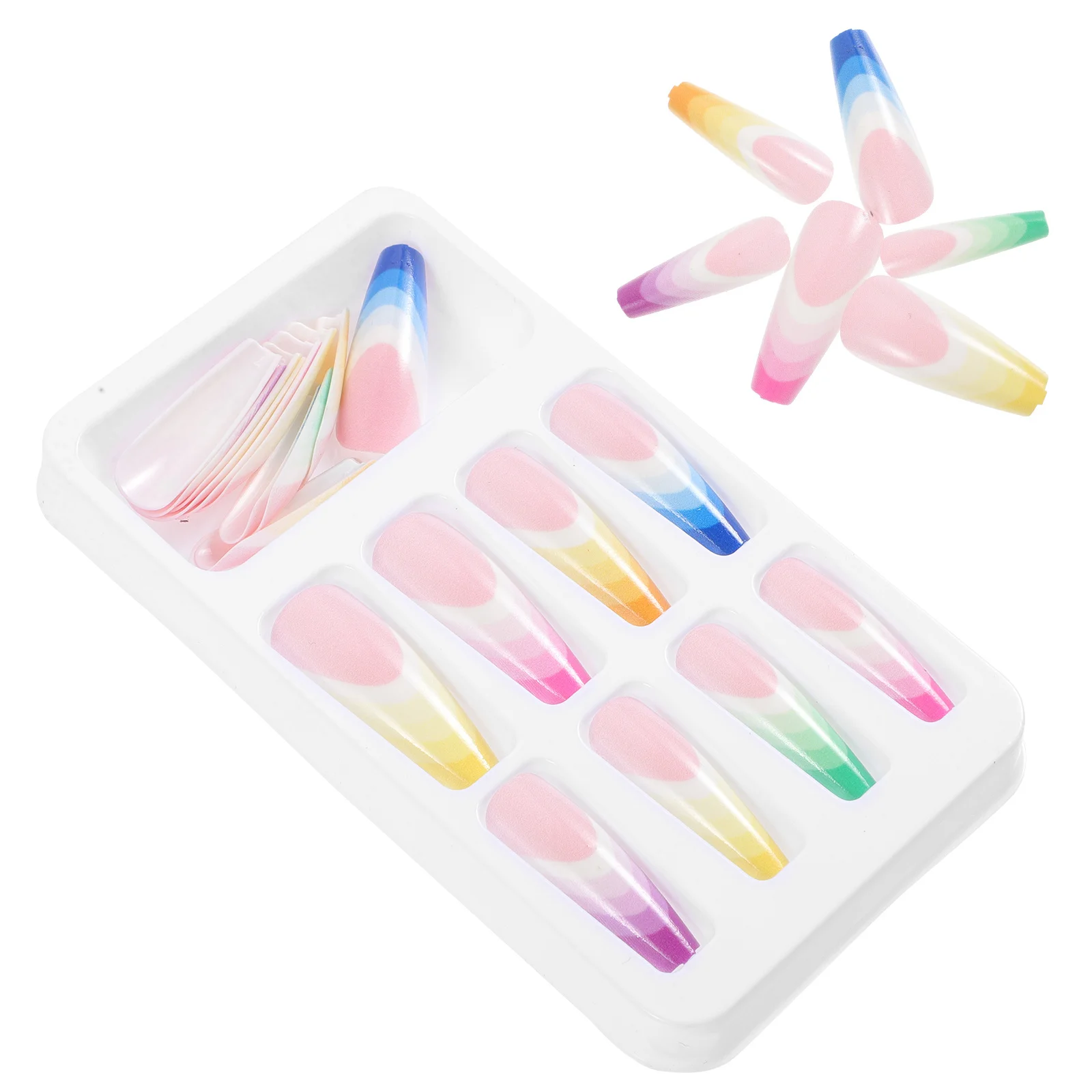 24Pcs Super Long Rainbow False Nails Gradient Color Press on Nails Eye Catching Shiny Charming Elegant Daily Life