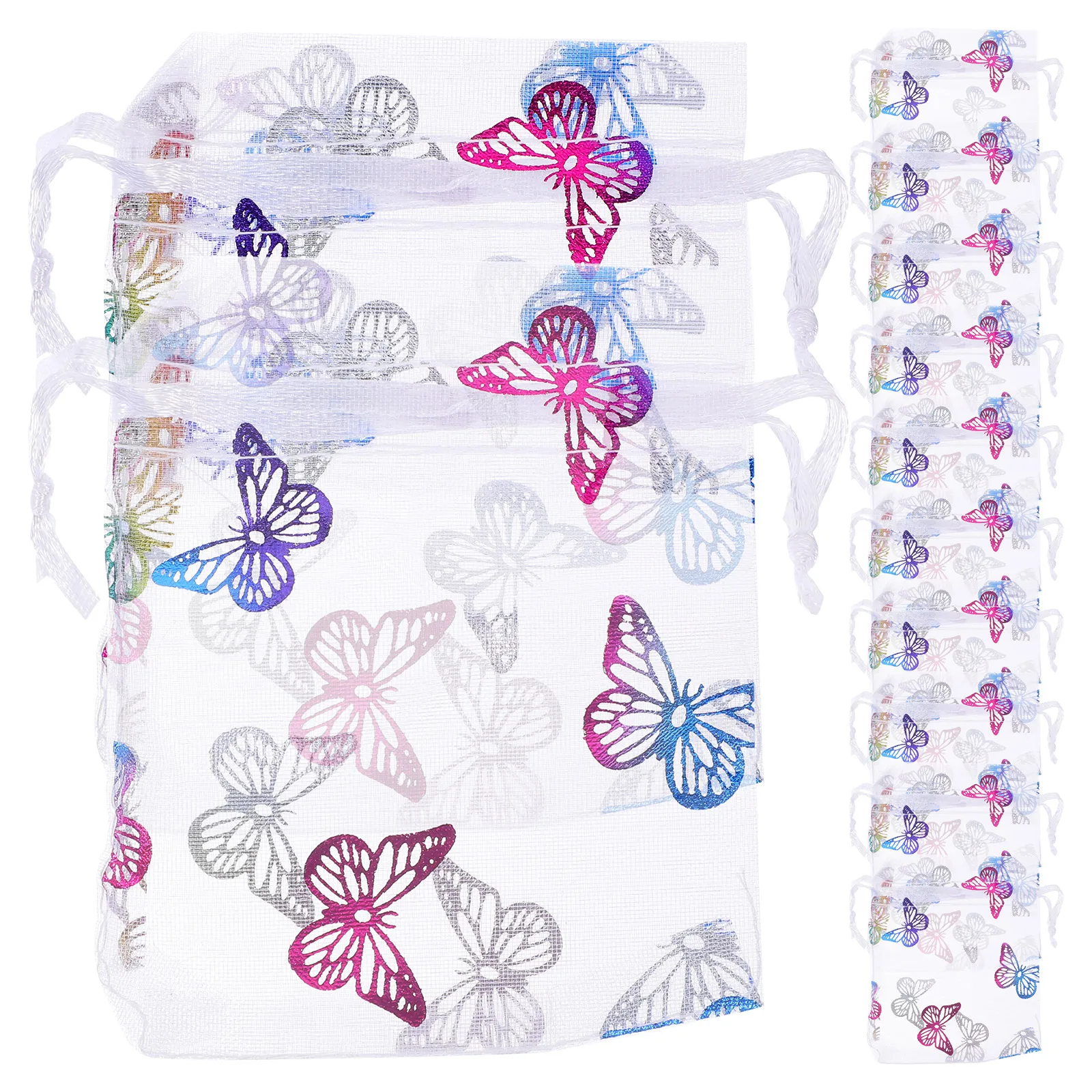 

50pcs Gold-stitched Butterfly Mesh Organza Bags Small Size Drawstring Candy Jewelry Pouches Gift Favor Party Supplies Packaging