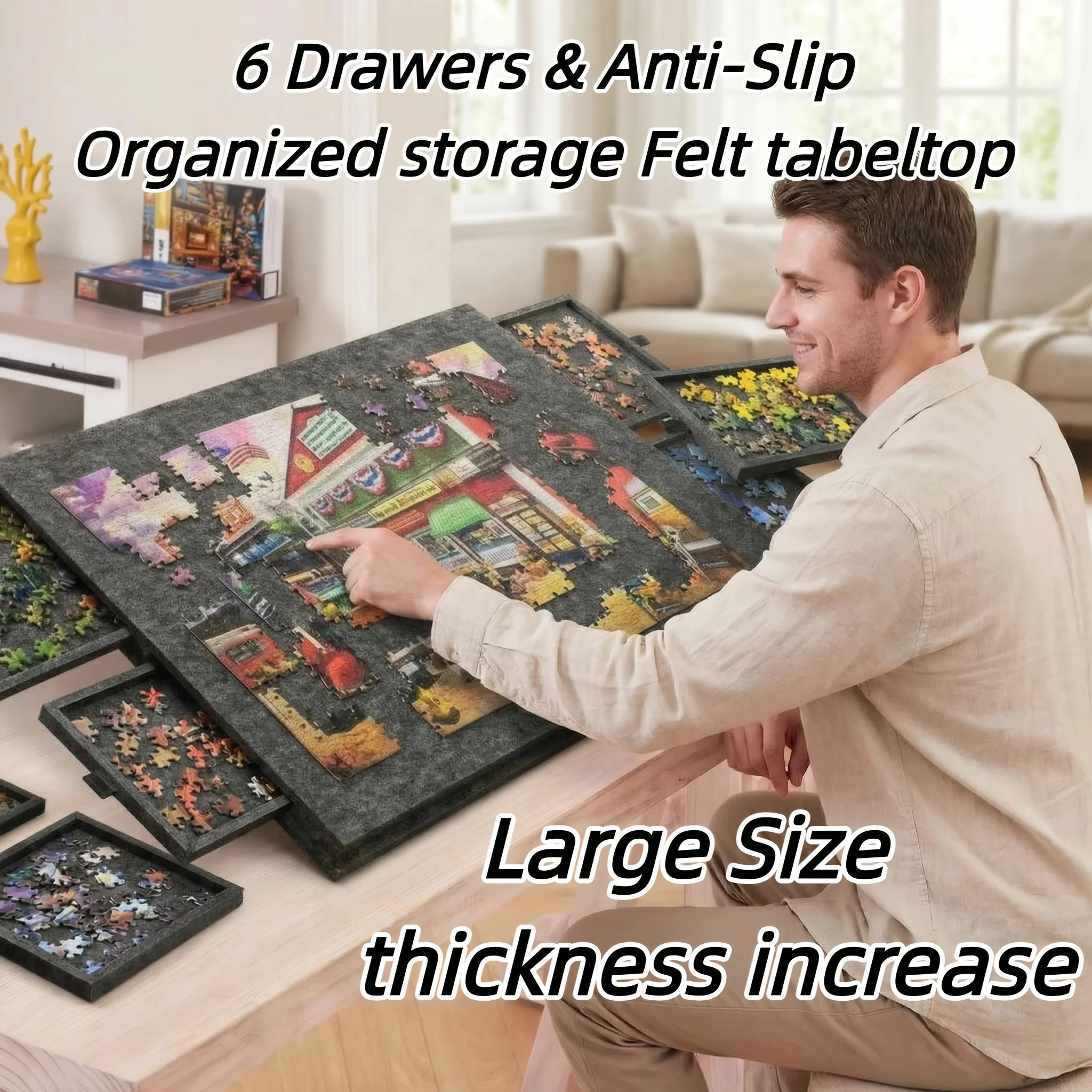 6in1 1500PCS Holds Thicken Decorative Puzzle Board With Bracket Cover Tiltable Portable Puzzle Desk Storage Auxiliary Tools