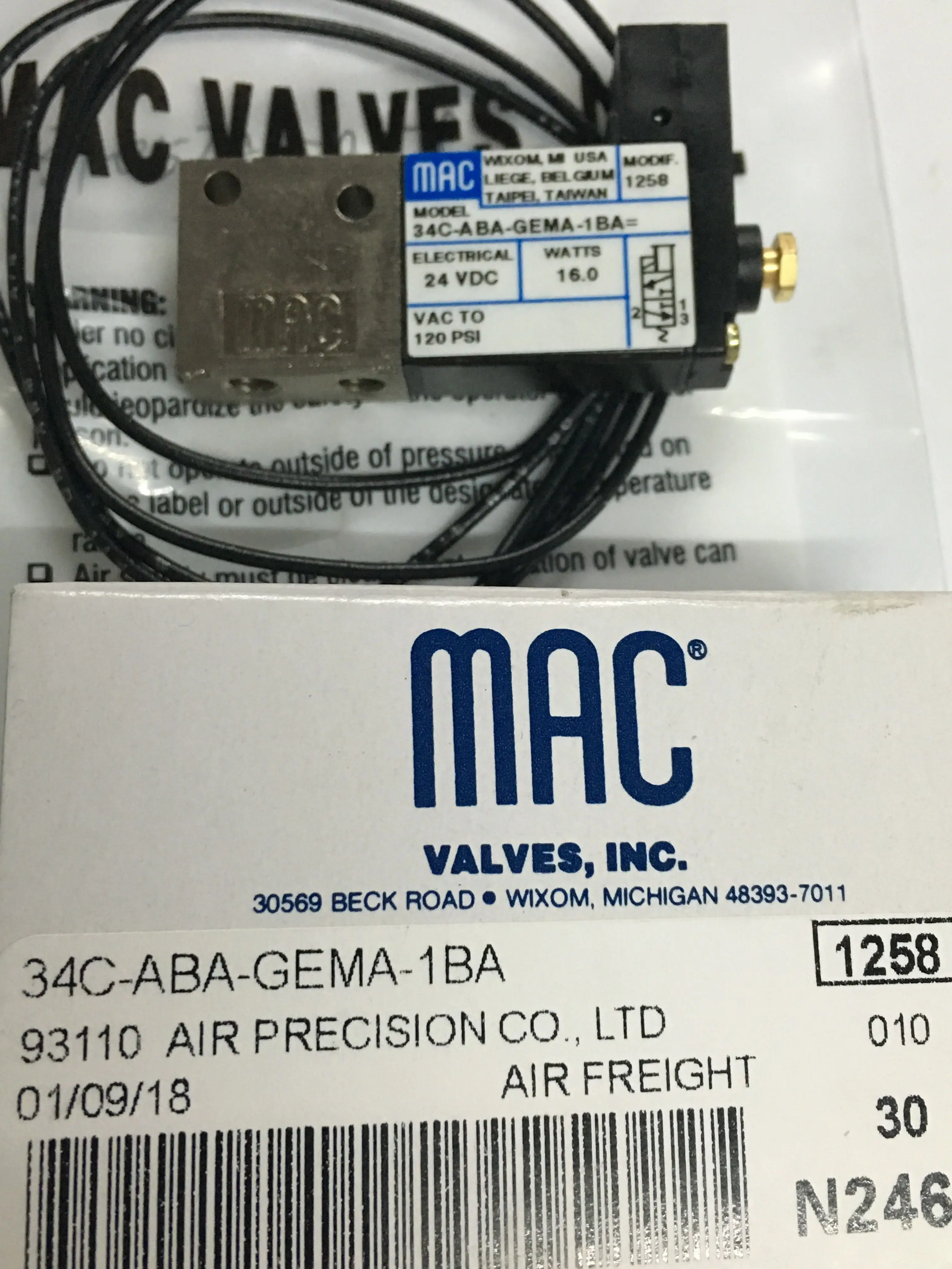 MAC High Frequency Solenoid Valve 34C-ABA-GEMA-1BA (1258)