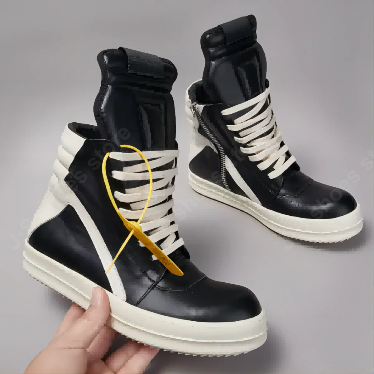 Ricks Männer Schuh Marke RO Schwarz Leder Schuh Ankle Boot Owens High Top Casual Schuhe Frauen Stiefel Zipper Lace Up Dicke Sohle Turnschuhe