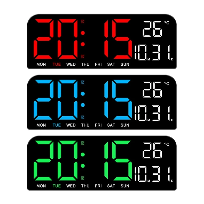 

Large LED Digital Cloclk Adjstable Brightness for Bedside Wall Hanging Both J78C