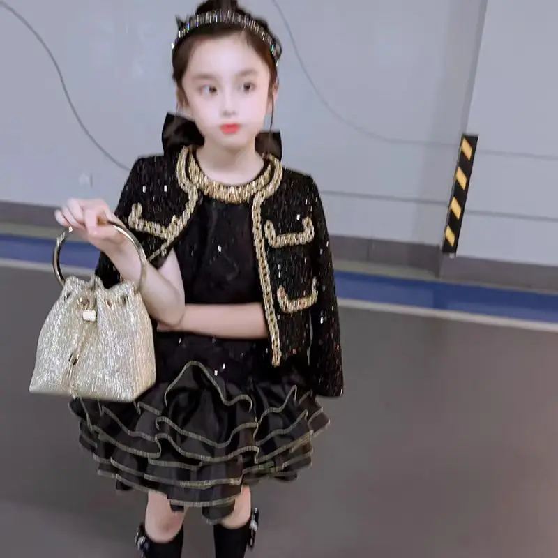 In-Stock New Arrivals Girls' Princess Dress Coat Kids Spring Autumn Heavy-Duty Tiered Party Gown for 100-140cm