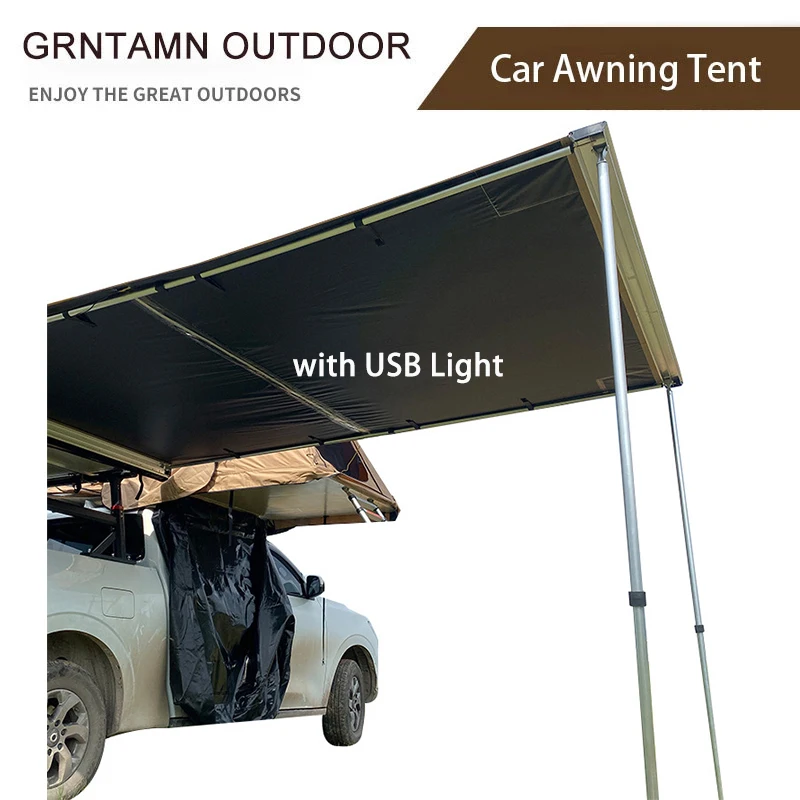 Vinyl Material Car Side Tent with LED Light, Opaque Awning, Portable Camping Canopy Blocking, Rain, Self-driving