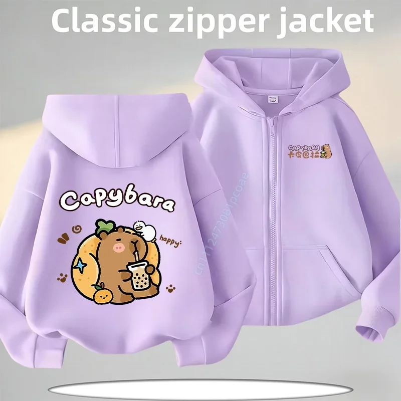 2026 New Model Kabibara Children's Zippered Hooded Sweatshirt for Boys, Girls' Casual Shirt, Cartoon Print Winter Coat