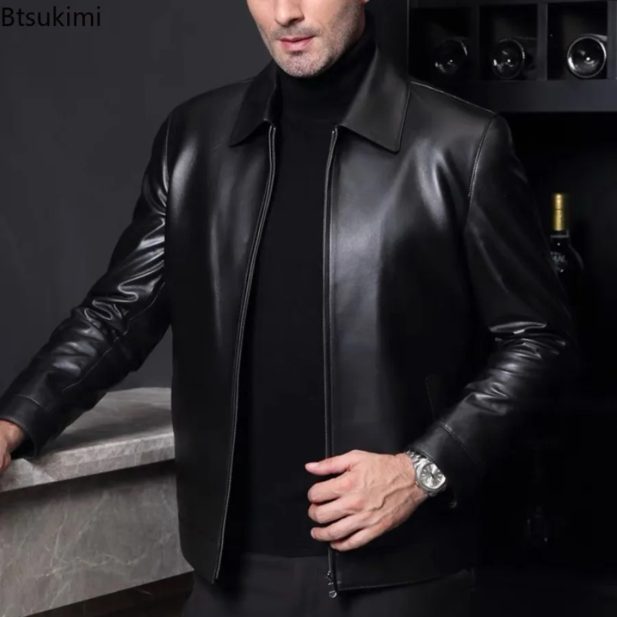

New Men's Business Casual Leather Jackets Spring Autumn Fashion Slim Handsome Motorcycle PU Leather Coats Lapel Zipper Cardigans