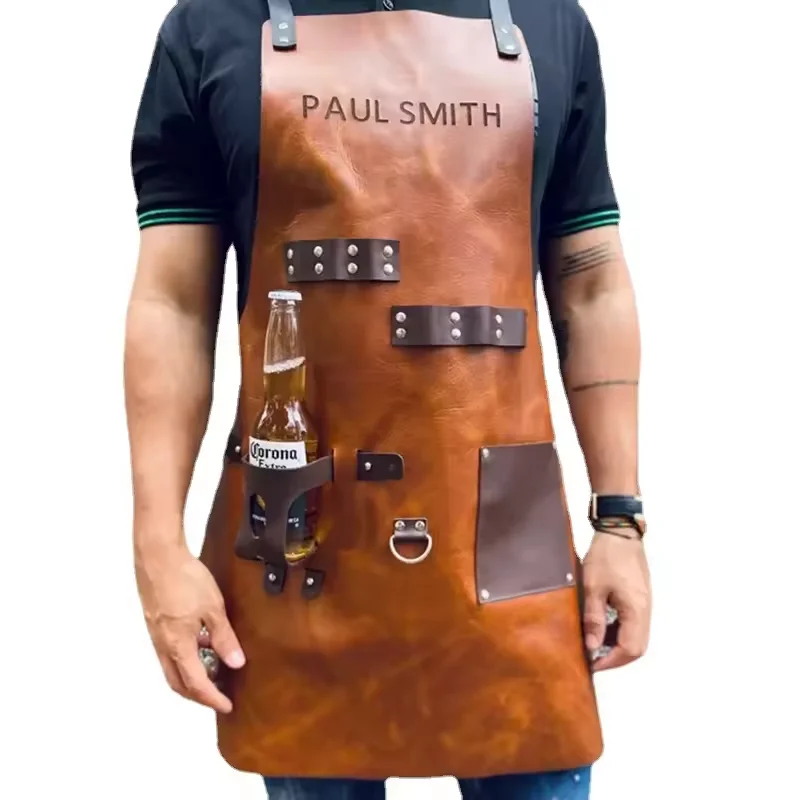 

PU soft leather waterproof apron oil proof working apron for picnics and barbecues