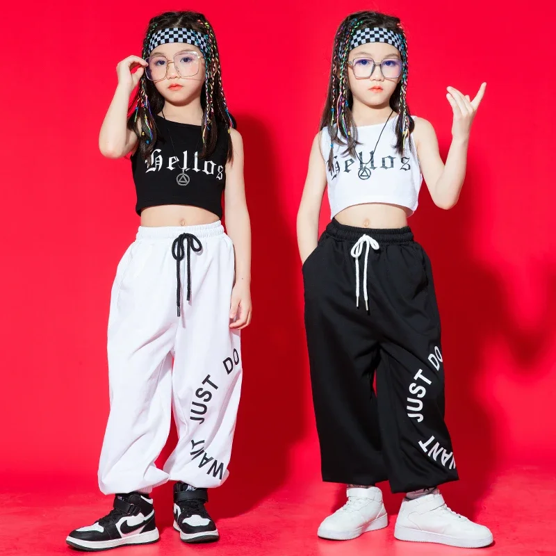 Trajes de dança modernos para crianças, street dance wear, hip hop, roupas rave, colete de jazz, calças soltas, crianças, novo, 2024