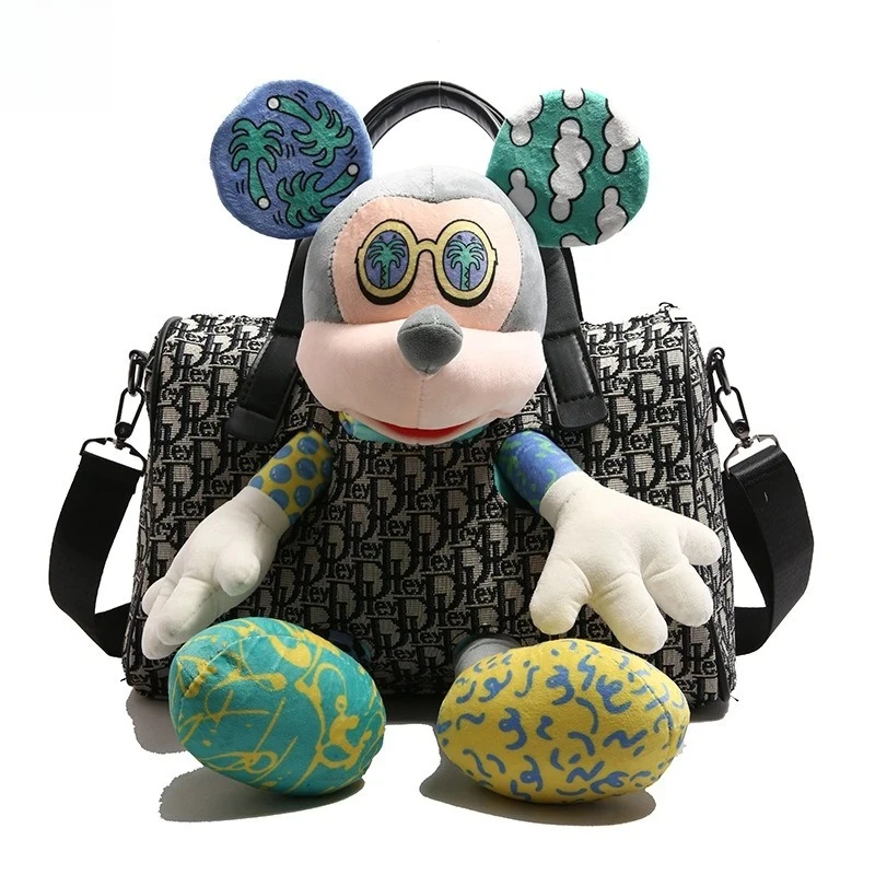 Mickey Mouse 3D Plush Tote Bag for Women Artistic Printed Pattern Stylish Glasses Cute Edgy Casual Daily Commute Streetwear Bag