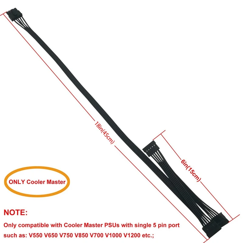 Kabel daya HDD Hard Drive, 5 Pin ke 3 SATA hanya untuk pendingin Master V550 V650 V750 V850 V1000 V1000