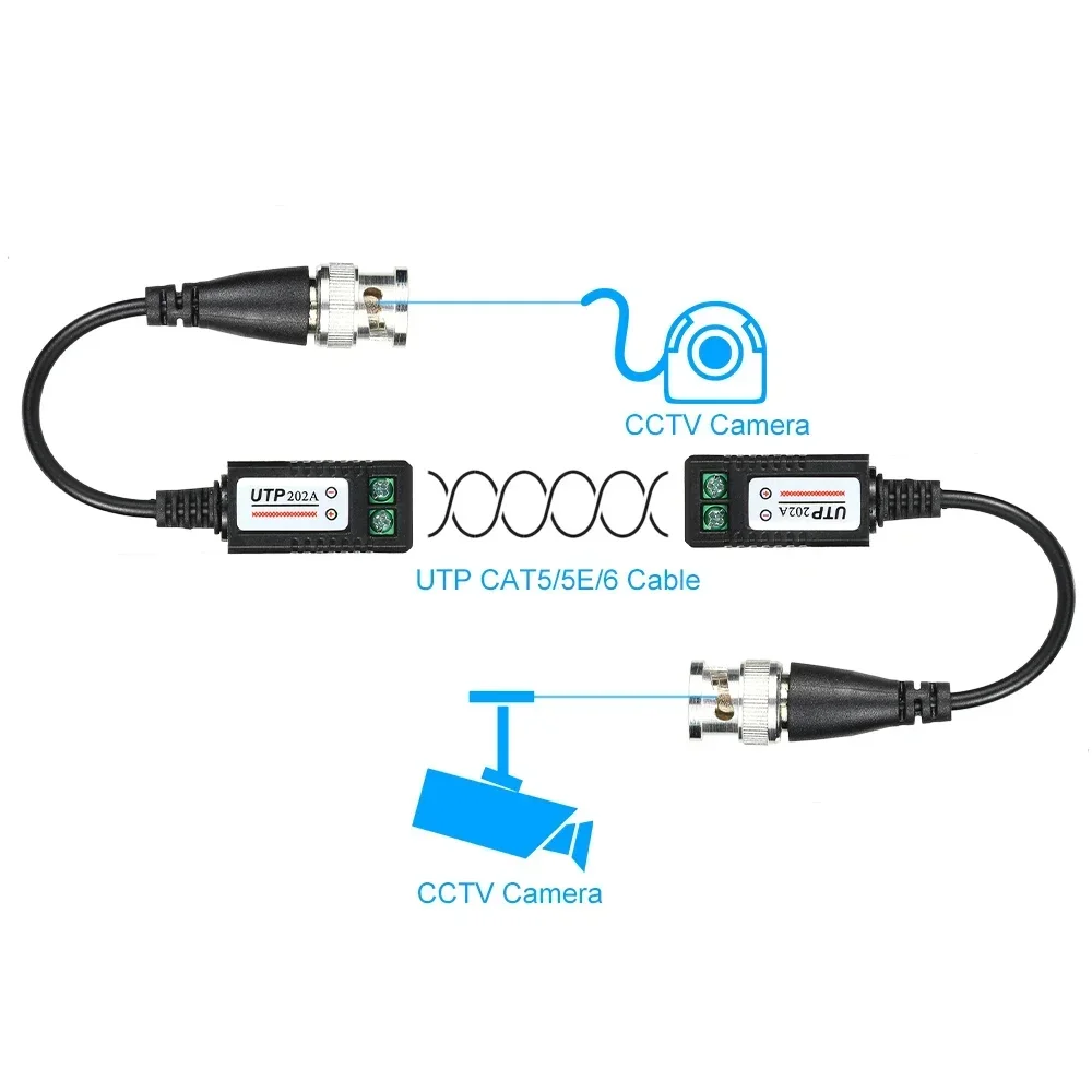 2pcs Passive Transceivers 300m High Definition AHD HD CVI HDTVI BNC To UTP Cat5 Video Balun Adapter Transmitter LCC 202A