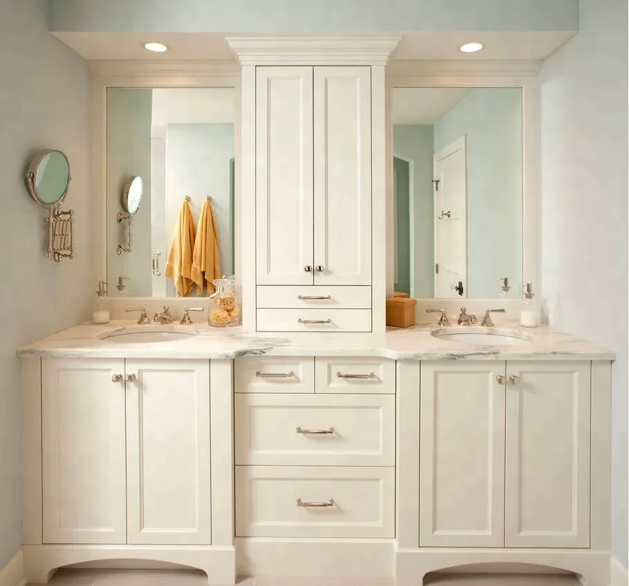 Contemporary Solid Wood Bathroom Vanity With Above Counter Cabinet