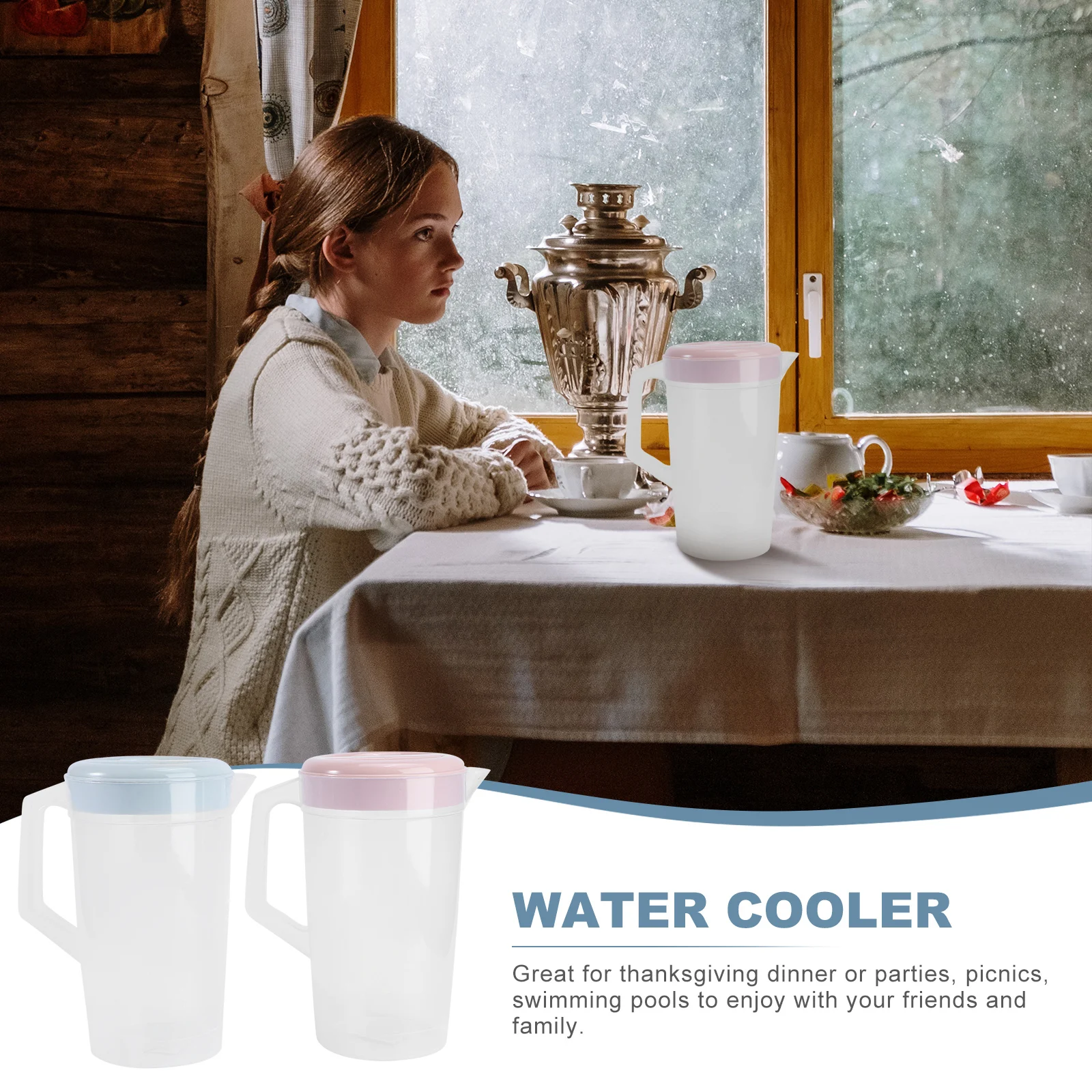 

2pcs Large Capacity Water Pitcher Cool Jug Heat Resistant PP Material Juice Pot with Lid Cold Drink Container for Family Picnic