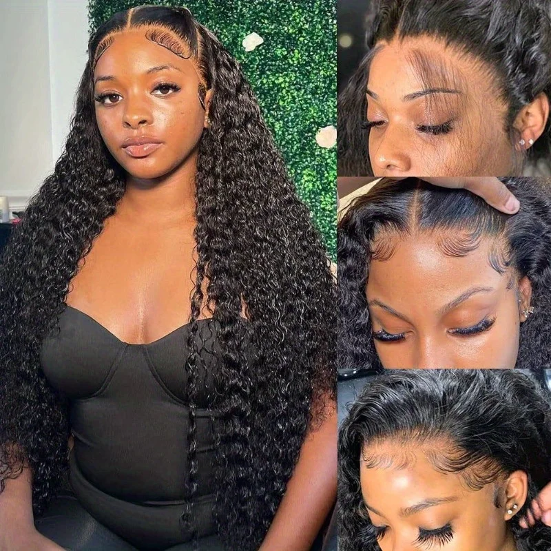 

Deep Wave Natural Color 1B 13x4 Inch HD Lace 200% Density Lace Front Wigs Human Hair Transparent Lace