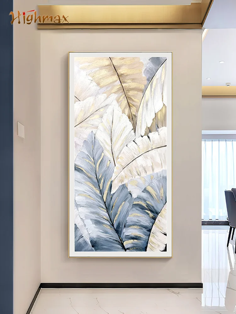 highmax Abstract Gold Tropical Leaf Posters Art Gray Tropical Leaves Palms Oil Painting Canvas Wall Art Posters Hotel Office