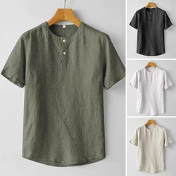 2025 3XL Men's Casual Blouse Cotton Linen Shirt Loose Tops Short Sleeve Tee Shirts Summer Casual Handsome Men's Shirts Tee Blusa